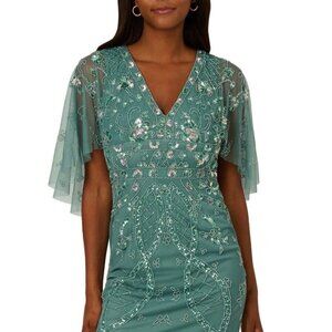 Adrianna Papell Women's Beaded Cape-Sleeve Sheath Dress Sz 4, NWT, MSRP: 279$